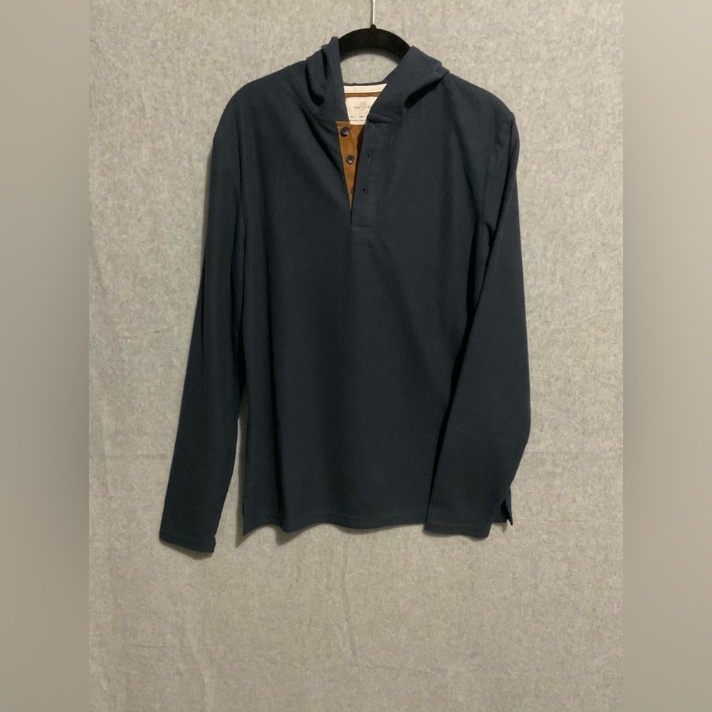 Craft +Flow Men’s S Small Navy Blue Waffle Knit Henley Hoodie Contrast Trim Trim